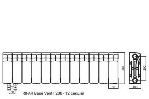 Биметалический радиатор Rifar Base Ventil 200 (левый) 12 секций фото 2 бла