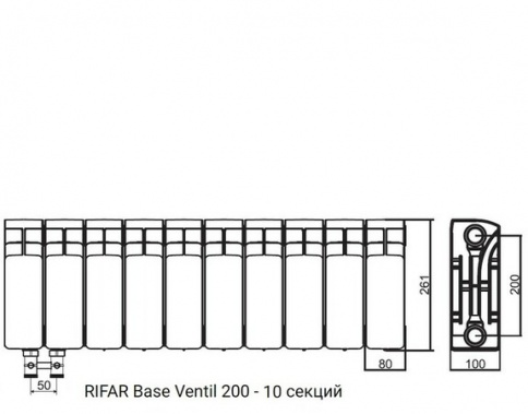 Биметалический радиатор Rifar Base Ventil 200 (левый) 10 секций фото 2 бла