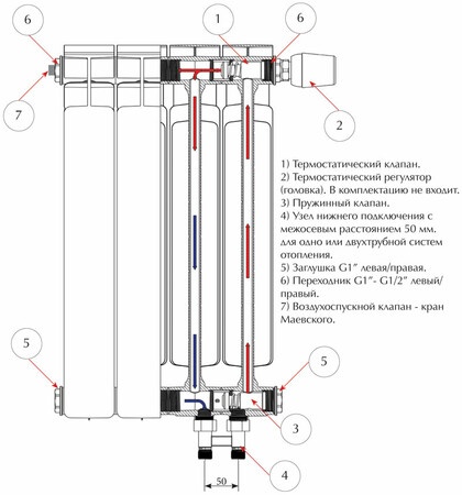 Биметалический радиатор Rifar Base Ventil 500 (правый) 4 секции фото 4 бла