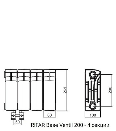 Биметалический радиатор Rifar Base Ventil 200 (левый) 4 секции фото 2 бла