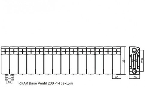 Биметалический радиатор Rifar Base Ventil 200 (левый) 14 секций фото 2 бла