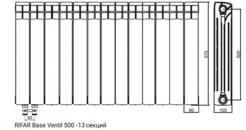 Биметалический радиатор Rifar Base Ventil 500 (левый) 13 секций фото 2 бла