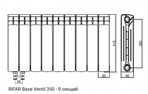 Биметалический радиатор Rifar Base Ventil 350 (левый) 9 секций фото 2 бла